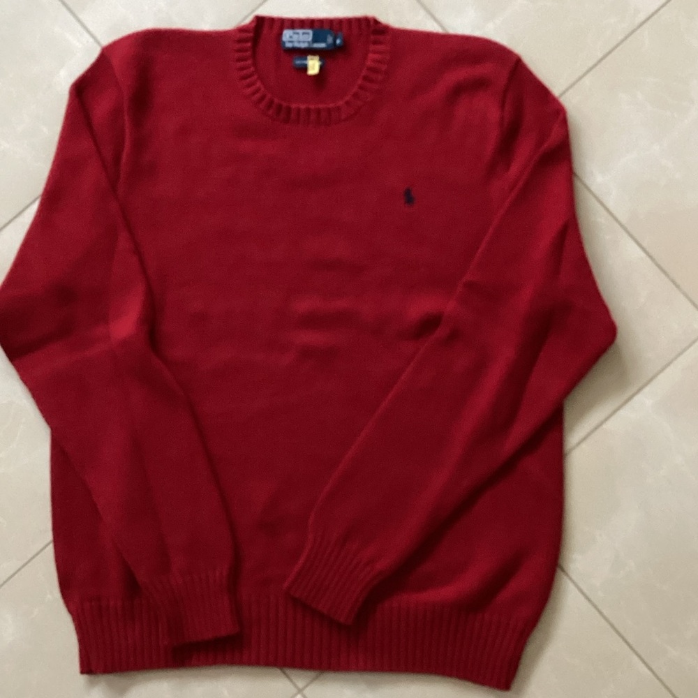 Polo by Ralph Lauren Men's 100% Cotton Red Crewneck Sweater